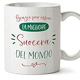 Mugffins Tazza in ceramica per SUOCERA 350 ml - In italiano - Grazie migliore famiglia - Idea regalo per compleanno, anniversario, natale