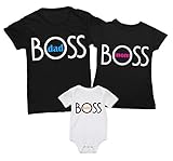 Tris T-Shirt e Body Coordinato Famiglia - Baby Boss - Dad Boss - Mom Boss - Tshirt Mamma papà e Figlio - Tris di Tshirt - Body Neonato - Idea Regalo
