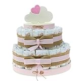 Idea Originale Regalo Torta Pannolini Bambina per Prima Infanzia, Nascita, Baby Shower Originale ed Economico Nuvoletta Bimba (Torta da 30 Pannolini)