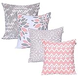 Amazon Brand - Umi federe quadrate per Cuscini, con Stampe Decorative, per divani, Camera da Letto, Auto, Set da 4, 45 x 45 cm, Grigio Argento-Blush