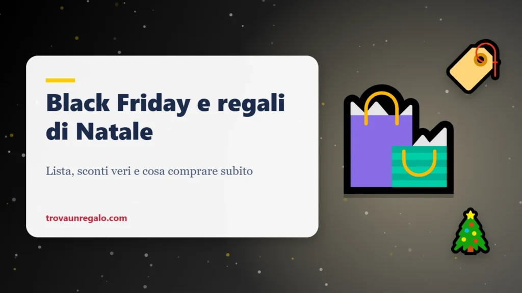 Black Friday e regali di Natale: borse, etichetta sconto e albero