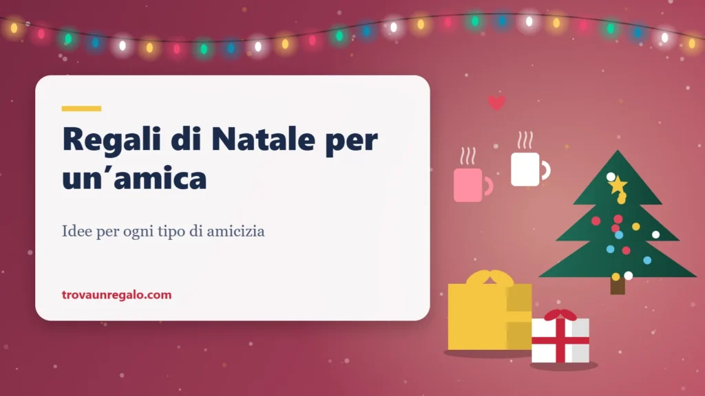 Illustrazione: due tazze fumanti, un cuore, albero di Natale e pacchi regalo