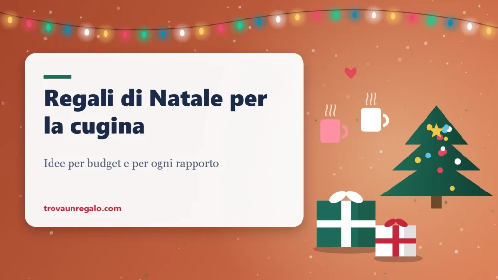 Illustrazione: due tazze fumanti, un cuore, albero di Natale e pacchi regalo