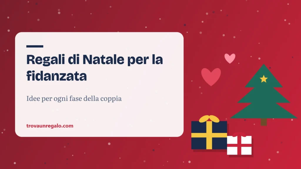 Illustrazione: cuori, albero di Natale e pacchi regalo
