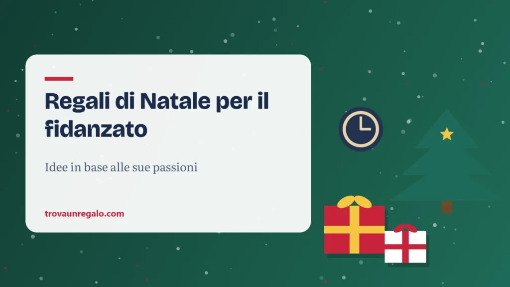 Illustrazione: orologio, albero di Natale e pacchi regalo