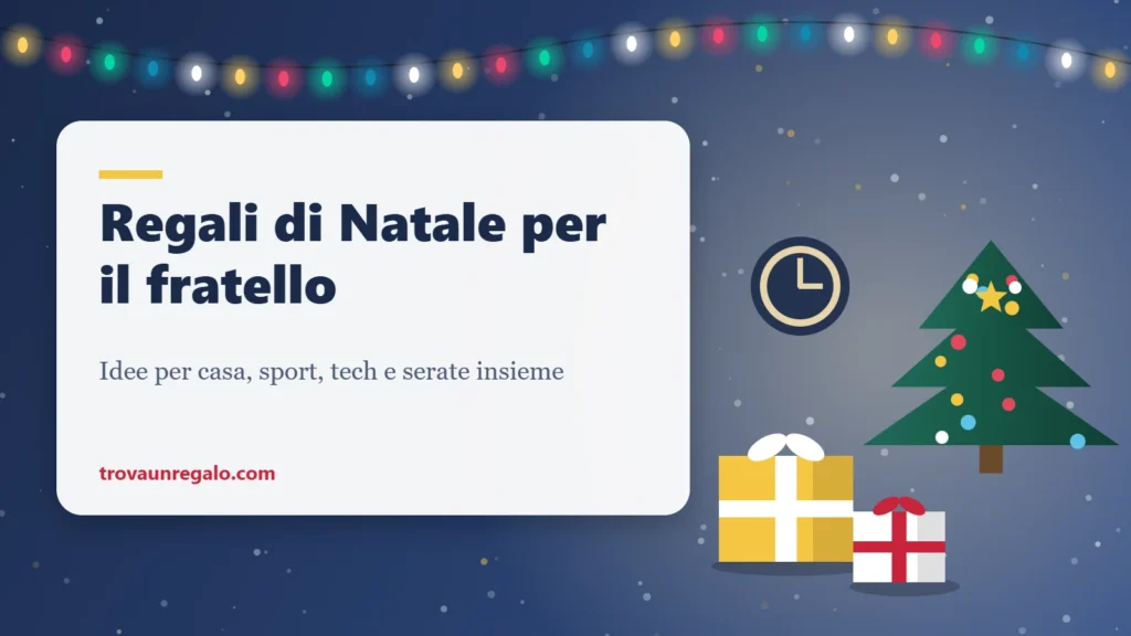 Illustrazione: orologio, albero di Natale e pacchi regalo