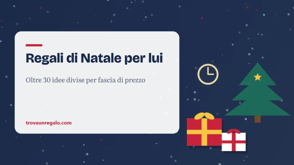 Illustrazione: regali di natale per lui con albero di Natale e pacchi regalo