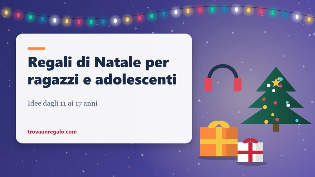 Illustrazione: cuffie, albero di Natale e pacchi regalo